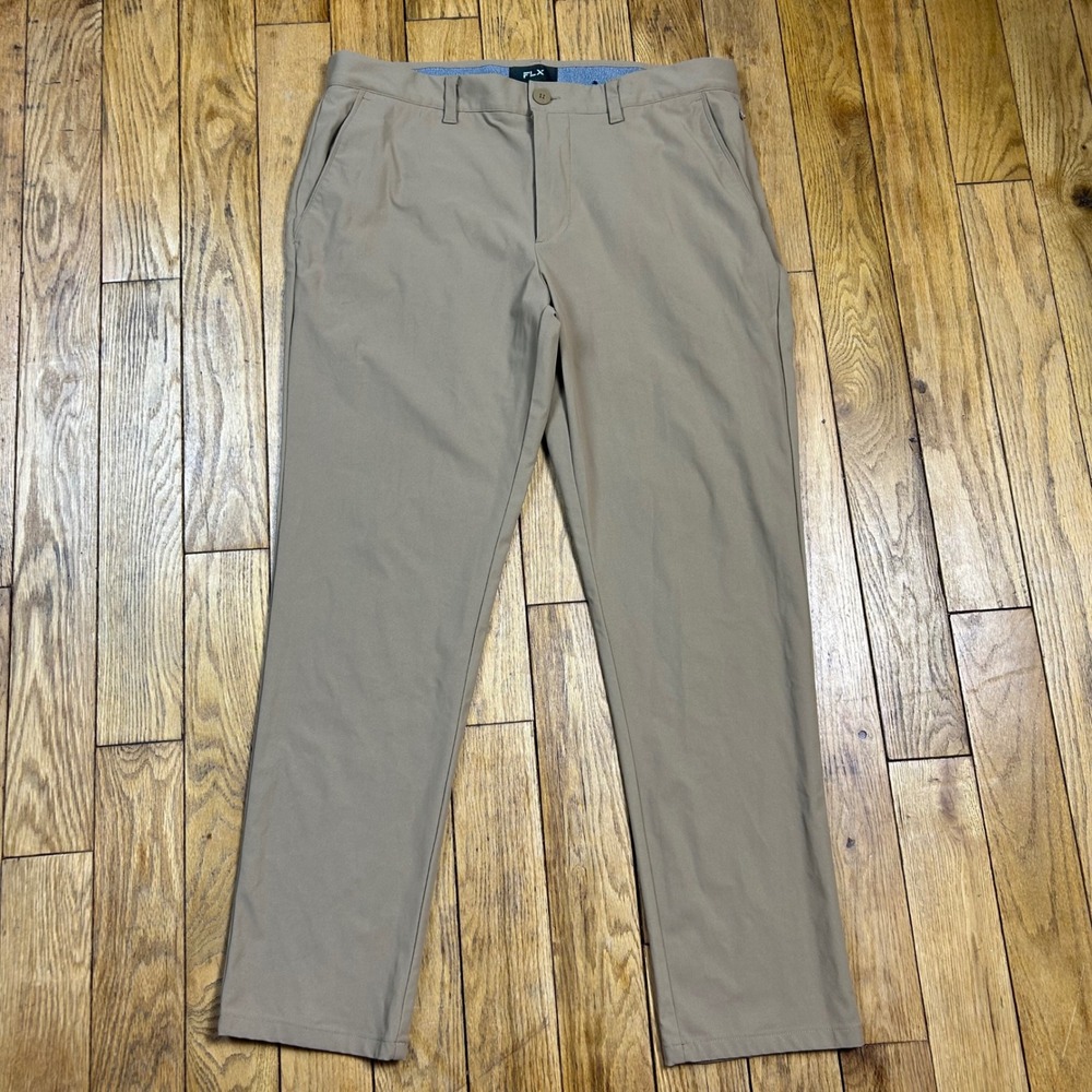 FLX Mens Dynamic Stretch Chino Pants Khaki Tan Performance Trousers 36x30